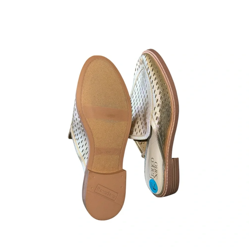 NEW Franco Sarto Aimee Gold Loafer Mule Slip On Eyelet Detail Comfort 7.5